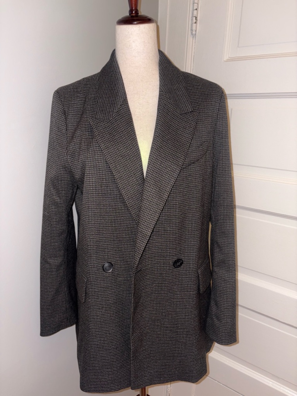 H&M Men's Double-Breasted Gray Houndstooth Blazer